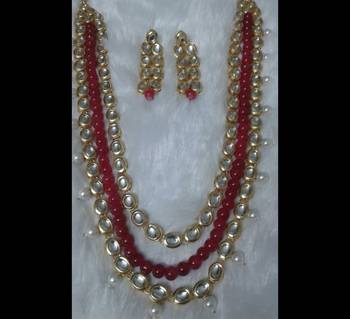 Kundan And Pealrs Necklace Set With Red Onyx 1