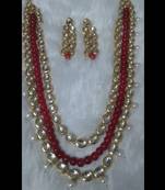 Kundan And Pealrs Necklace Set With Red Onyx