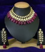 Gold Plated Kundan Necklace Set With Red Tumble Stones