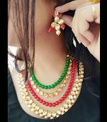 Red And Green Beads Kundan Necklac E Set