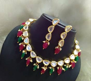 Red And Green Beads Kundan String Necklace Set 1
