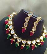 Red And Green Beads Kundan String Necklace Set