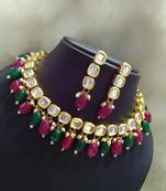 Red And Green Onyx Uncut Kundan Necklace Set