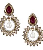 gold plated ruby pearl american diamond bali earring