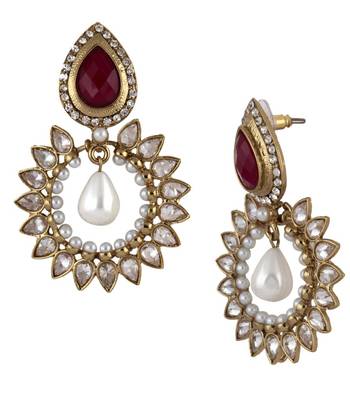 gold plated ruby pearl american diamond bali earring 2