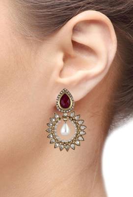 gold plated ruby pearl american diamond bali earring 3