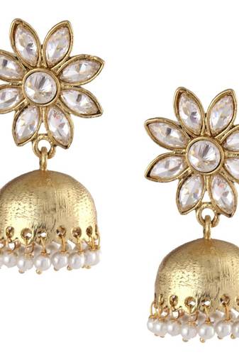 delicate kundan polki american diamond gold look jhumki earring