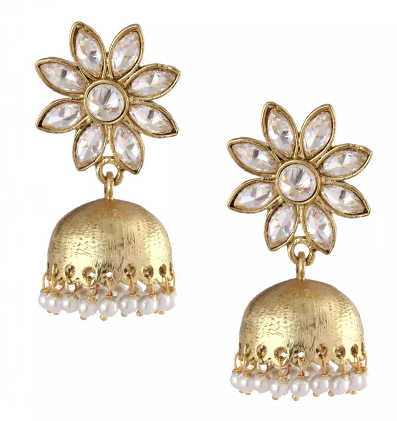 delicate kundan polki american diamond gold look jhumki earring