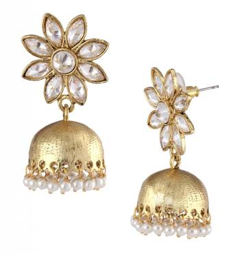 delicate kundan polki american diamond gold look jhumki earring 2