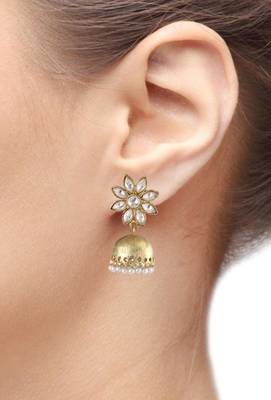 delicate kundan polki american diamond gold look jhumki earring 3