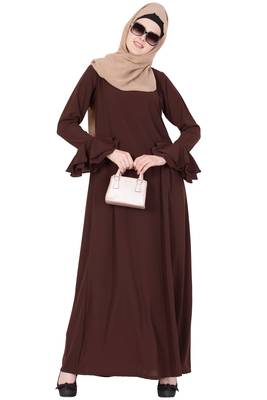 Brown kashibo Plain Stitched Islamic Abaya 2