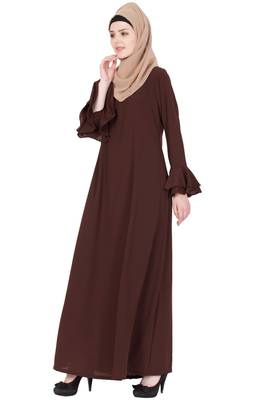 Brown kashibo Plain Stitched Islamic Abaya 3