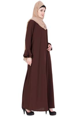 Brown kashibo Plain Stitched Islamic Abaya 4
