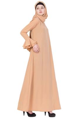 Beige kashibo Plain Stitched Islamic Abaya 2