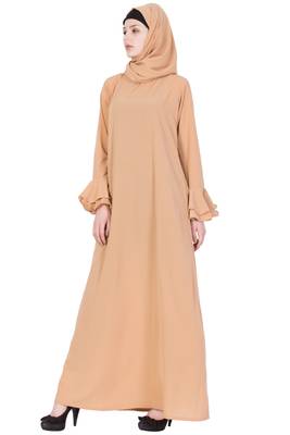 Beige kashibo Plain Stitched Islamic Abaya 3