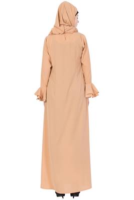 Beige kashibo Plain Stitched Islamic Abaya 4