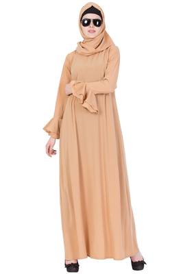 Beige kashibo Plain Stitched Islamic Abaya 5