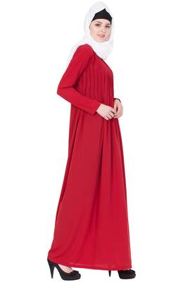 Red kashibo Plain Stitched Islamic Abaya 4