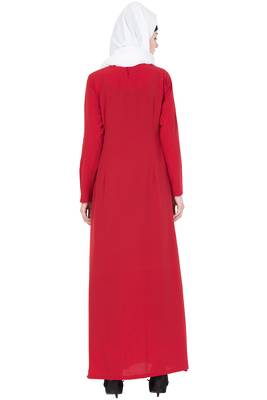 Red kashibo Plain Stitched Islamic Abaya 5