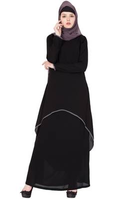 Black kashibo Plain Stitched Islamic Abaya 1