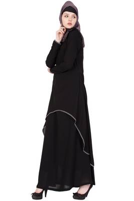 Black kashibo Plain Stitched Islamic Abaya 2