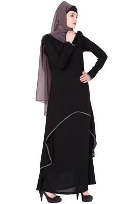Black kashibo Plain Stitched Islamic Abaya 3