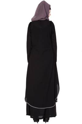 Black kashibo Plain Stitched Islamic Abaya 4