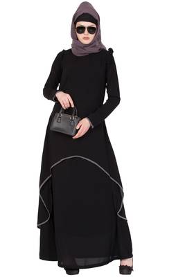 Black kashibo Plain Stitched Islamic Abaya 6