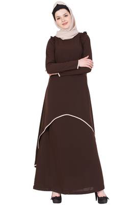 Coffee Brown kashibo Plain Stitched Islamic Abaya 1