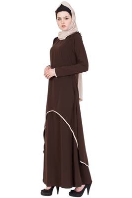 Coffee Brown kashibo Plain Stitched Islamic Abaya 2