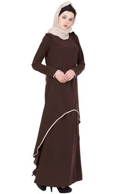Coffee Brown kashibo Plain Stitched Islamic Abaya 3