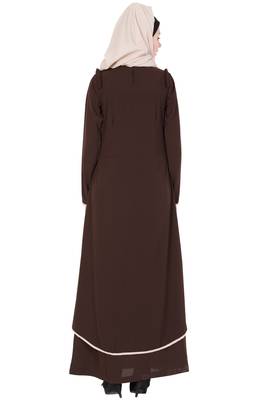 Coffee Brown kashibo Plain Stitched Islamic Abaya 4