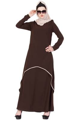 Coffee Brown kashibo Plain Stitched Islamic Abaya 6