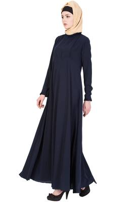 Navy Blue kashibo Plain Stitched Islamic Abaya 3
