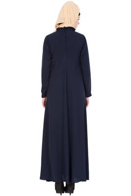 Navy Blue kashibo Plain Stitched Islamic Abaya 5