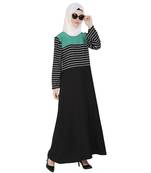 Black printed poly crepe stitched islamic abaya