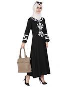 Black printed polyester stitched islamic abaya