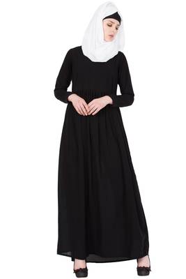 Black kashibo Plain Stitched Islamic Abaya 1