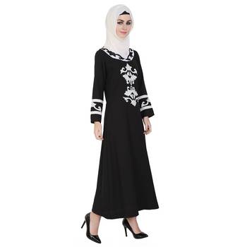 Black printed polyester stitched islamic abaya 4