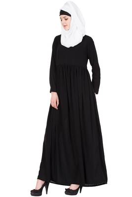 Black kashibo Plain Stitched Islamic Abaya 2