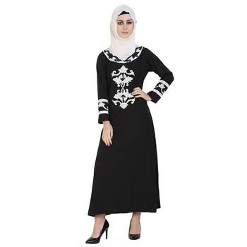 Black printed polyester stitched islamic abaya 5