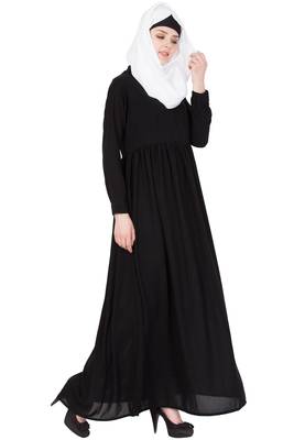 Black kashibo Plain Stitched Islamic Abaya 3