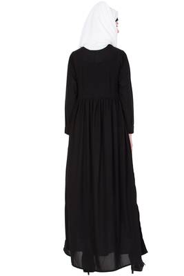 Black kashibo Plain Stitched Islamic Abaya 4