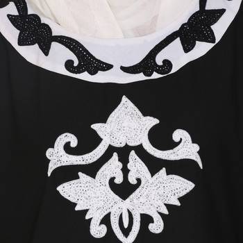 Black printed polyester stitched islamic abaya 7