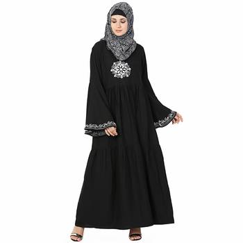 Black printed polyester stitched islamic abaya 3