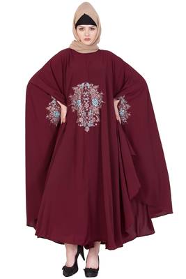 Maroon Nida Plain Stitched Islamic Kaftan Abaya 1
