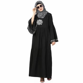 Black printed polyester stitched islamic abaya 1