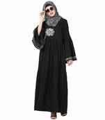 Black printed polyester stitched islamic abaya