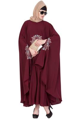 Maroon Nida Plain Stitched Islamic Kaftan Abaya 2