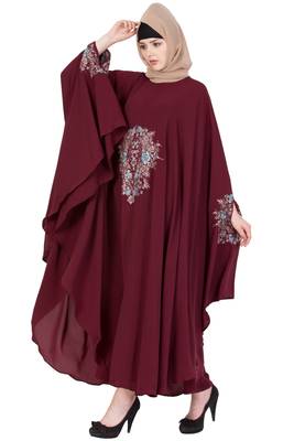 Maroon Nida Plain Stitched Islamic Kaftan Abaya 3